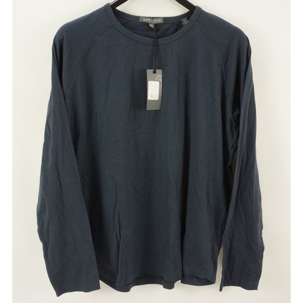 New Slate & Stone Raglan Crew Tee Men's 2XL Long Sleeve Washed Blue Cotton Shirt